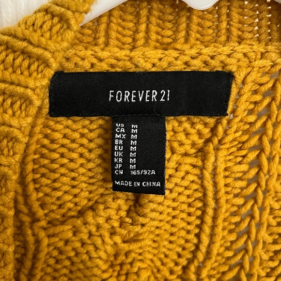 Forever 21 chunky, cozy, cable knit open front cardigan in rich mustard yellow - Picture 3 of 3